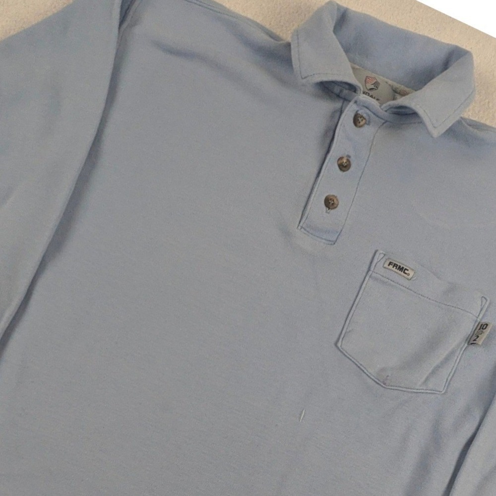 Tyndale FR Mens Long Sleeve Polo Shirt Light Blue Arc Rated CAT 2 USA Made MDRG